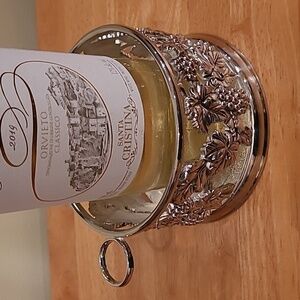 ELEGANCE Vintage Silver Plated Zinc Wine Bottle Coaster Grape and Leaf Design